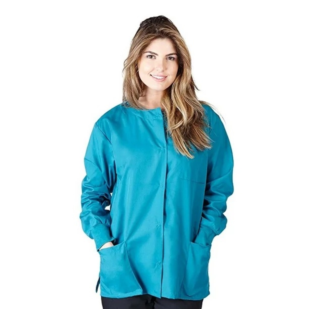 🐺Butter Soft Scrubs Teal Button-Up Long Sleeve Shirt
